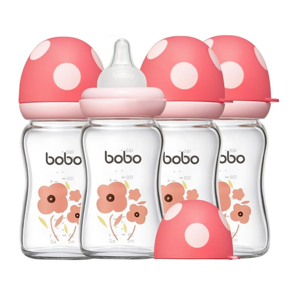 YOHKOH Red Glass Bottles,for Breast/Mixed Feeding Newborn,Slow Nipple,5.4oz,4pk