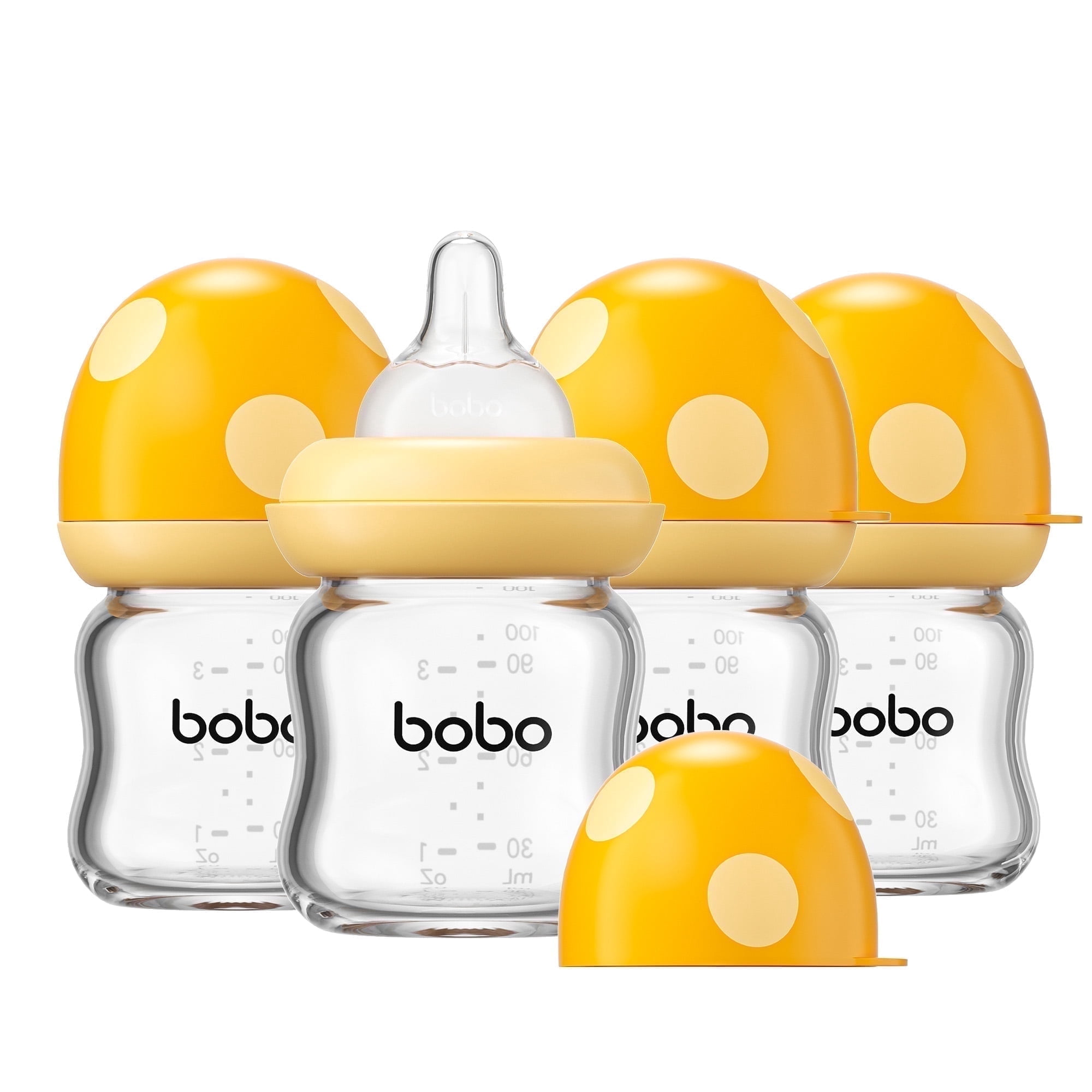 YOHKOH Glass Baby Bottle,Wide Neck,Natural Nipple Bottle,3.4 ounce,for 0m+ Infants Pack of 2 ,Yellow