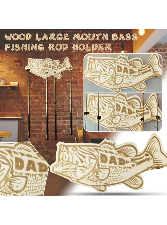 YOHOME Clearance Christmas Gift Wood Large Mouth Bass Fishing Rod Holder Vertical with 6 Best Gift Home Decor