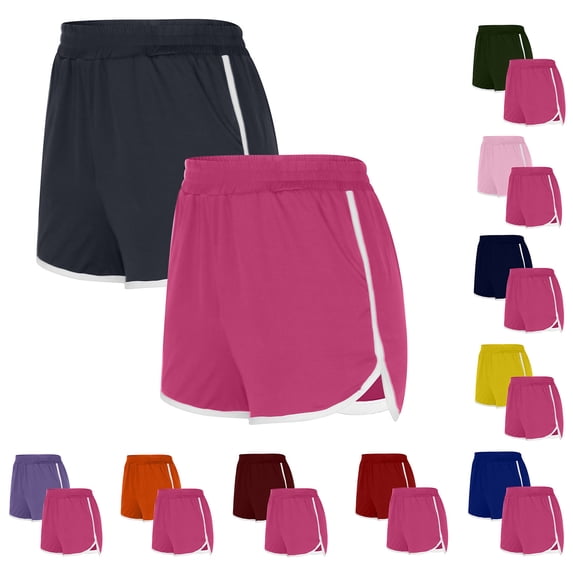 YOIAVAIOY 2 Pack Womens Yoga Shorts Elastic Waist Comfy Athletic Dolphin Shorts Running Cycling Workout Gym Shorts with Pockets Navy XL