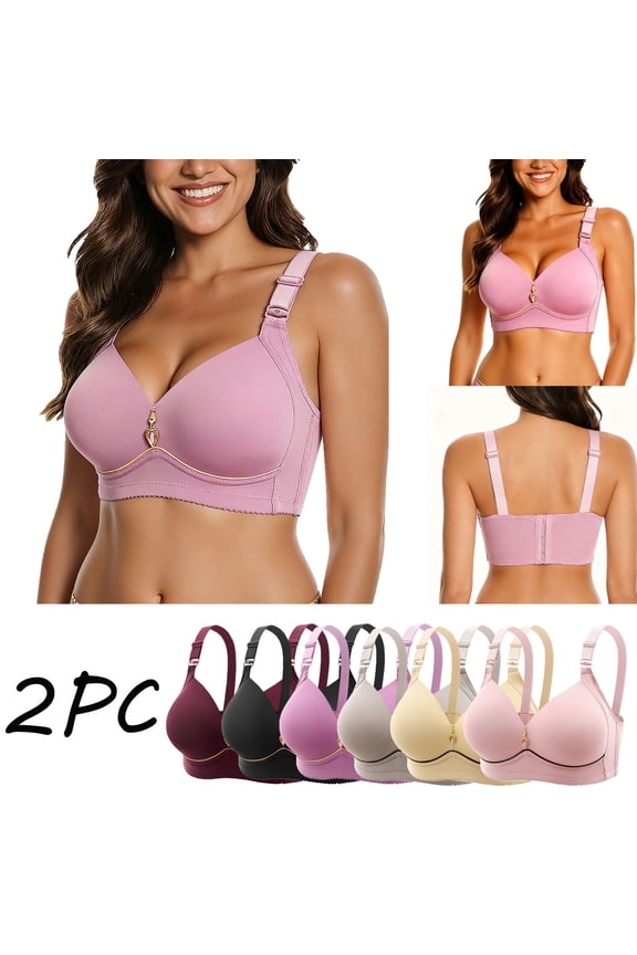 2 Pc Bras for Older Women Floral Bra Wireless Front Closure Bras for Senior Everyday Comfort Tshirt Bra Hot Pink M