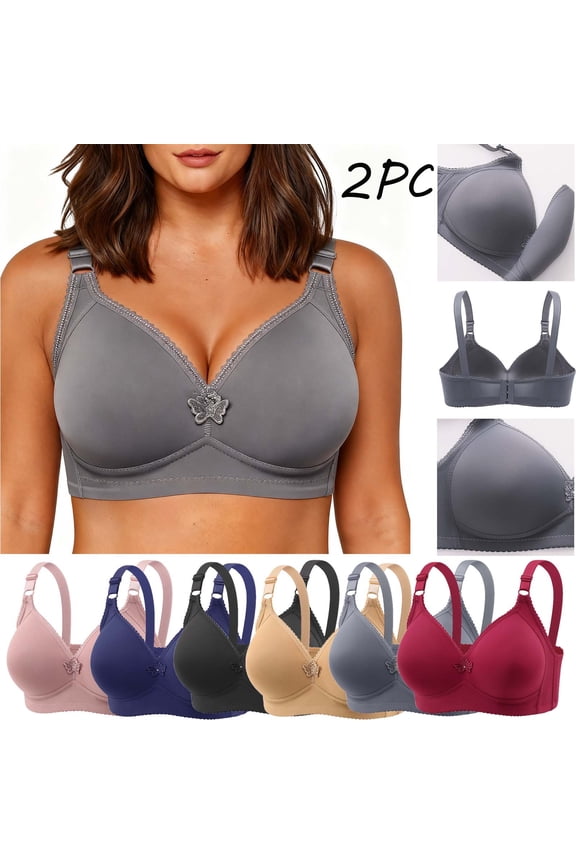 2 Pc Bras for Older Women Floral Bra Wireless Front Closure Bras for Senior Everyday Comfort Tshirt Bra Khaki M