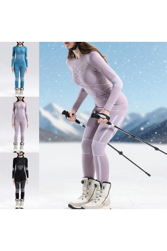2 Piece Thermal Sets Women Base Layer Long Johns Top and Bottom Suit for Cold Weather Ski Hiking Underwear Set Pink L