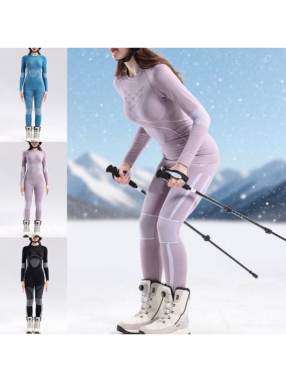 2 Piece Thermal Sets Women Base Layer Long Johns Top and Bottom Suit for Cold Weather Ski Hiking Underwear Set Black S