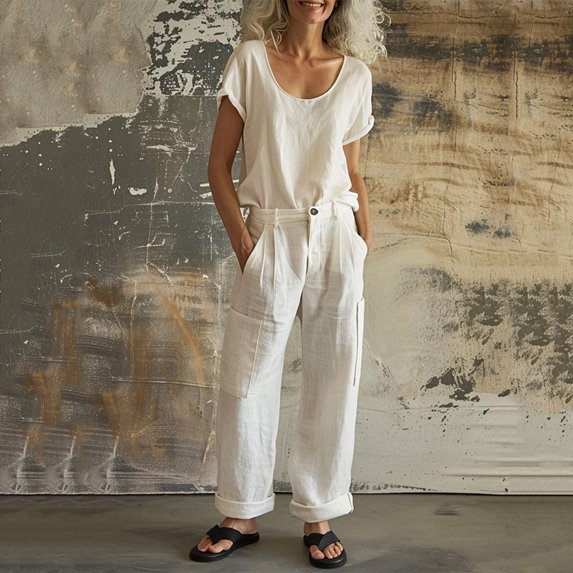 YOIAVAIOY 2 piece Y2k Sets for women Solid Vest and Long Baggy Pants Casual Summer Tops Satin Blouses Dressy Casual Loose Short Sleeve Shirts 2026 Work Business Outfits Beige S
