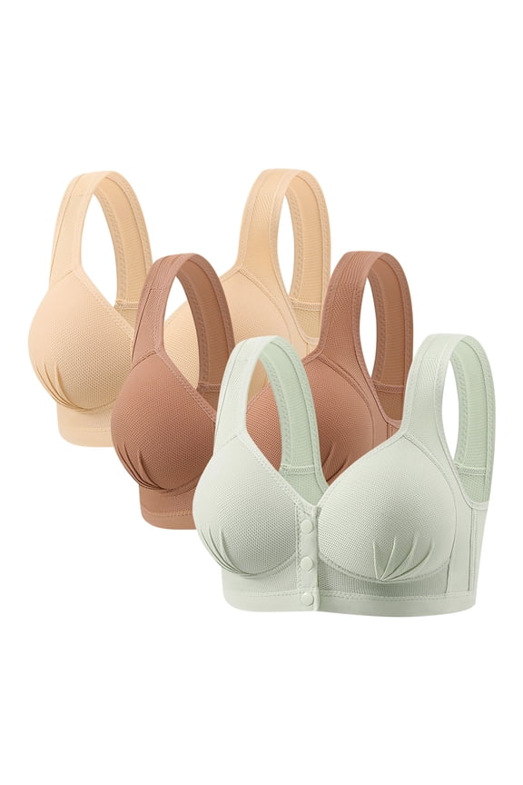 3 PC Wireless Push Up Bras for Women Front Closure Full Coverage Bra with No Underwire Extra Foam Padding for Added Shape Multicolor M