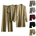 thumbnail image 1 of YOIAVAIOY 3 Piece Outfits for Women Knit Lounge Set Shorts Sleeve Top Cardigan and High Waist Wide Leg Pants Business Casual Matching Set Khaki Free Size, 1 of 4