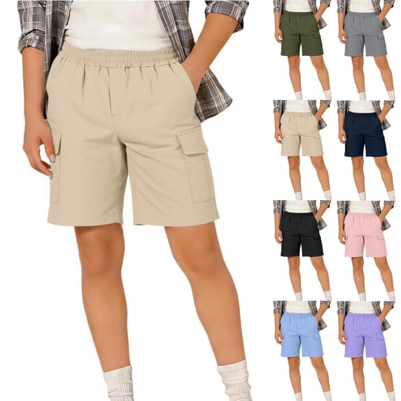 YOIAVAIOY Bermuda Shorts for Men Knee Length Casual Summer Mid Rise Cargo Shorts Pockets Elastic Waist 11 Inch Inseam Shorts Army Green 5-6 Years