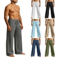 thumbnail image 1 of YOIAVAIOY Cotton Linen Pants Men Casual Loose Fit Elastic Drawstring Waist Wide Leg Pant Lightweight Summer Beach Pants Pockets Coffee XL, 1 of 6