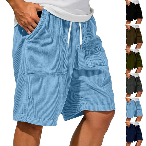 YOIAVAIOY Black Corduroy Shorts Men Casual Elastic Waist Drawstring Shorts Textured Lightweight Summer Beach Shorts Featuring Pockets Army Green L