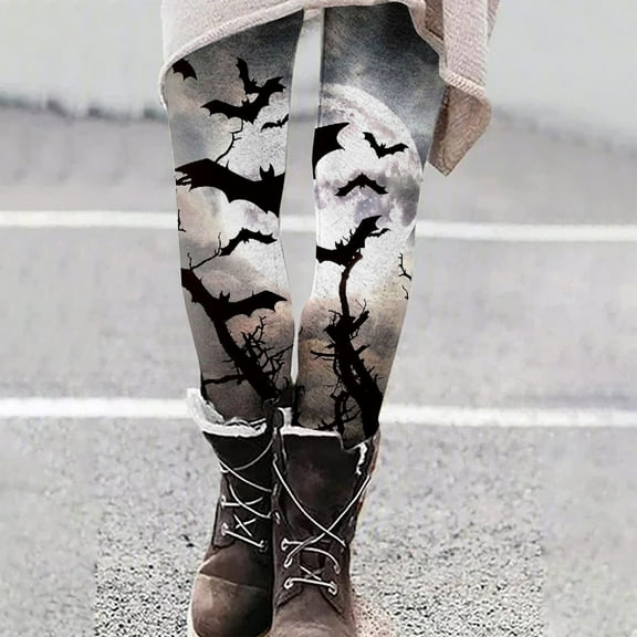 YOIAVAIOY Buttery Soft Leggings for Women High Waisted No See Through Tights Halloween Print Running Workout Yoga Pants Trendy Casual Holiday Bottom Black XL