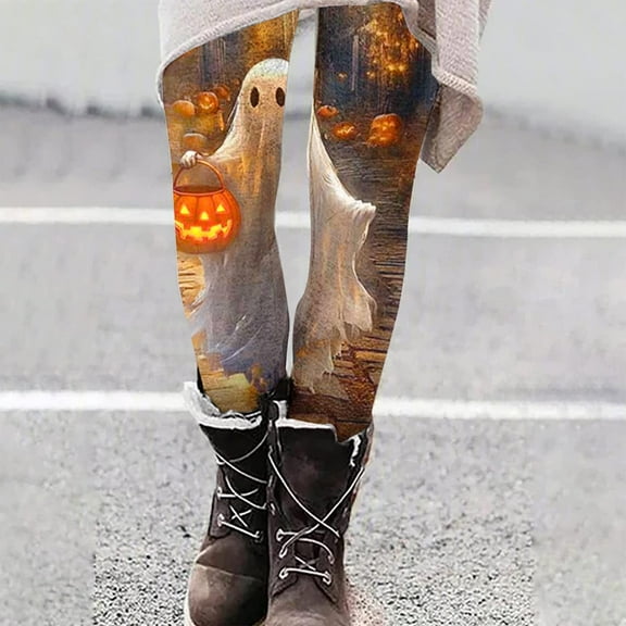 YOIAVAIOY Buttery Soft Leggings for Women High Waisted No See Through Tights Halloween Print Running Workout Yoga Pants Trendy Casual Holiday Bottom Multicolor#18 M