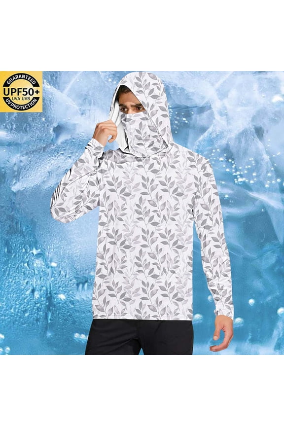 Camo Print Lightweight Hooded Shirt with Thumb Holes UPF50+ Rated Moisture-Wicking Material for All-Day Wear Gray L