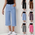 thumbnail image 1 of YOIAVAIOY Capri Pants for Women Business Casual Loose Fit Work Cropped Pants Button Stretchy Solid Capris with Pockets Hot Pink M, 1 of 7