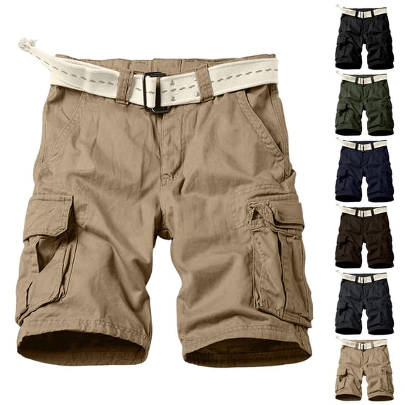 YOIAVAIOY Cargo Shorts for Men Solid Casual Shorts Wild Outdoor Work Relaxed Fit Shorts with Multi-Pockets Khaki XXL