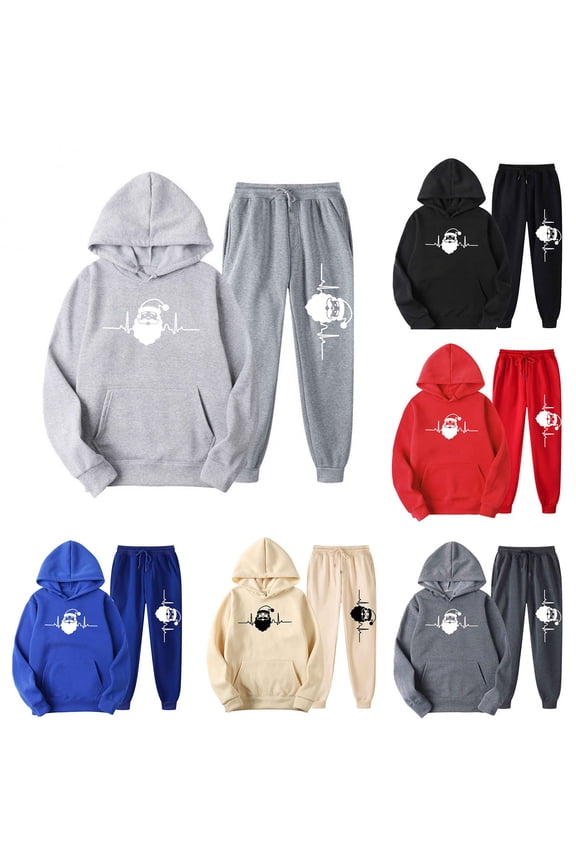 Christmas Jogger Sets for Women 2 Piece Baggy Fit Funny Xmas Print Track Suits Soft Holiday Party Sweatsuits Set with Pockets Beige L