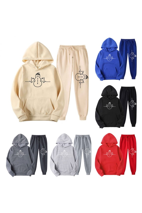 Christmas Jogger Sets for Women 2 Piece Baggy Fit Funny Xmas Print Track Suits Soft Holiday Party Sweatsuits Set with Pockets Blue S