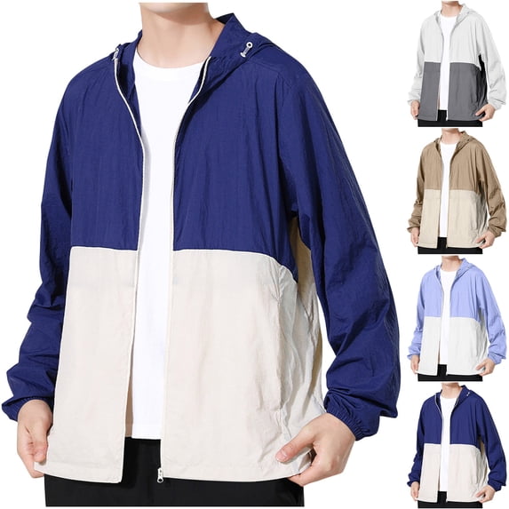 YOIAVAIOY Color Block Hiking Jacket for Men Fashion Full Zip Long Sleeve Rain Coat Waterproof Jackets with Pockets Golf Outfits Purple XXXL