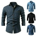 thumbnail image 1 of YOIAVAIOY Denim Button Down Shirt Men Regular Fit Long Sleeve Business Casual Dress Shirt Formal Office Shirts, 1 of 4