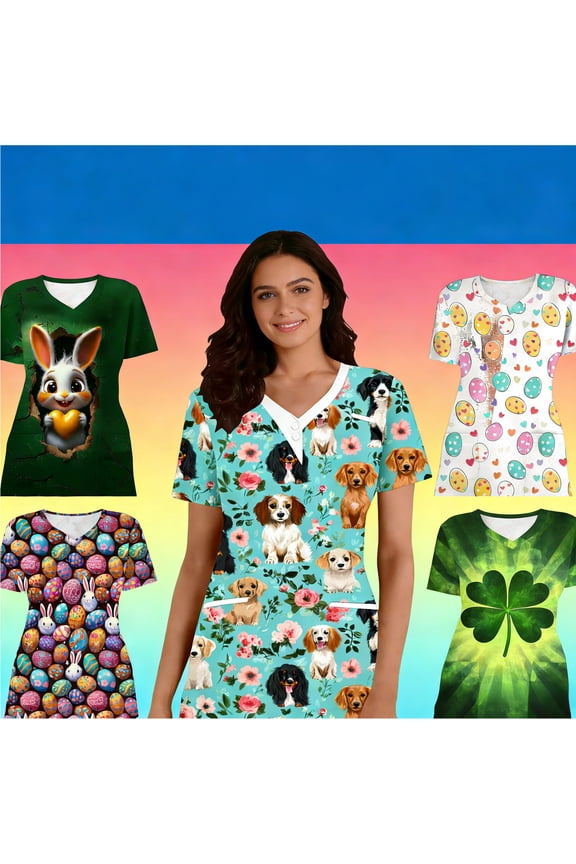 Easter Shirts for Women Plus Size Funny Bunny Eggs Graphic Tee Shirts Spring Fashion 3/4 Sleeve Holiday Casual Tops