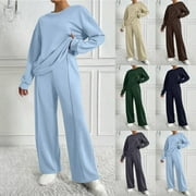 YOIAVAIOY Fall Outfits for Women 2 Piece Casual Sweatsuit Long Sleeve Pullover Top and Wide Leg Pants Lounge Set Y2K Tracksuit Sky Blue M