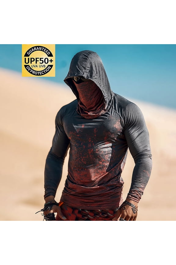 Fishing Hoodies for Men with Face Mask - Performance UPF 50 + Sun Protection Long Sleeve Outdoor Hiking Shirt Breathable Black S