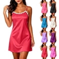 thumbnail image 1 of YOIAVAIOY Free Size Women's Satin Lace Nightgown Thin Spaghetti Strap Short Slip Dress Lightweight Summer Loungewear Sleepwear Without Built-in Bra for Bridal Party Purple, 1 of 9