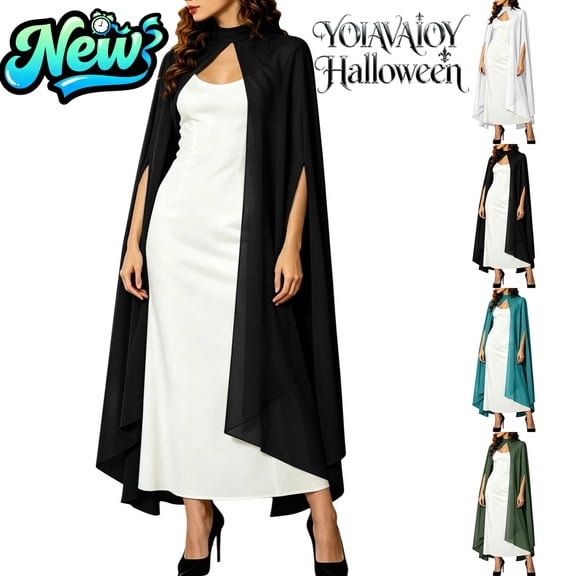 YOIAVAIOY Full Length Hooded Cloak Halloween Witch Vampire Cosplay Cape Adult Medieval Dress Robe Blue Free Size