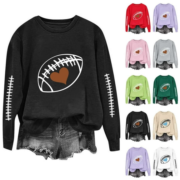 YOIAVAIOY Game Day Sweatshirts for Women Oversized Football Graphic Sweatshirt Fashion Casual Athletic Pullover Sweatshirts Purple M