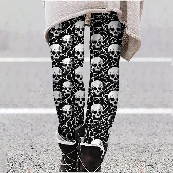 YOIAVAIOY Halloween Witch Tights for Women High Waisted Ankle Length Leggings Spooky Season Costume Party Dress up Gray L