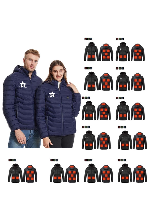 Heated Coat for Women Men Plus Size Usb Electric Zip Up Parka Jacket Unisex Waterproof Winter Warm Hoodies Coats with Pockets Detachable Hood Black M