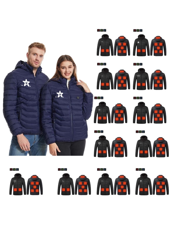 Heated Coat for Women Men Plus Size Usb Electric Zip Up Parka Jacket Unisex Waterproof Winter Warm Hoodies Coats with Pockets Detachable Hood Black XL