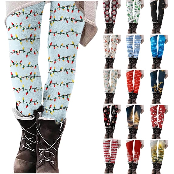 YOIAVAIOY High Waisted Leggings for Women Christmas Holiday Tights Non See Through Yoga Pants Buttery Soft Ankle Length Milk Silk Legging Multicolor L
