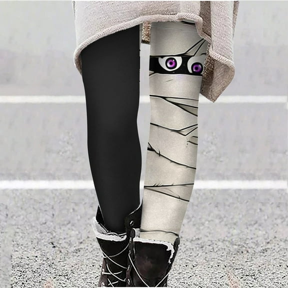 YOIAVAIOY High Waisted Leggings for Women Workout Running Tights No Front Through Yoga Pants Halloween Holiday Bottom White XXL