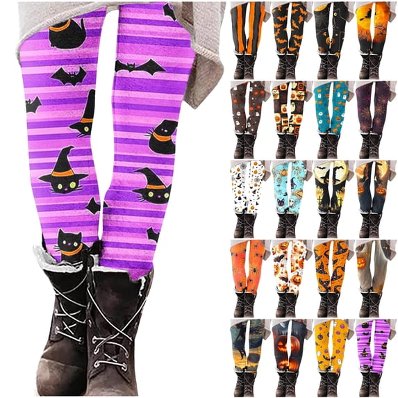YOIAVAIOY Holiday Tights for Women Halloween Print Leggings High Waisted Ankle Length Yoga Pants Spooky Season Party Festival Bottoms Multicolor#4 S