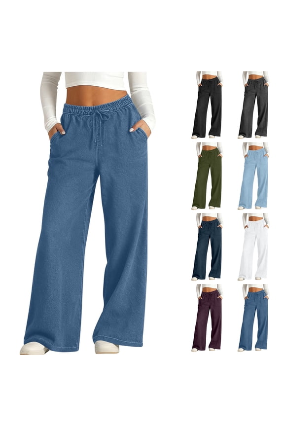 Fake Jeans for Women High Waisted Wide Leg Elastic Waist Jean Strechy Drawstring Pull On Denim Pants with Pockets Light Blue M
