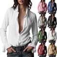 thumbnail image 1 of YOIAVAIOY Ladies Casual Cotton and Linen Shirts Women Long Sleeve Button Down Blouse Loose Fit Fall Slim Fit Tops Navy L, 1 of 10