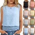 thumbnail image 1 of YOIAVAIOY Ladies Sleeveless Vest Round Neck Elastic Cinched Waist Tank Tops Solid Casual Fashion Blouses Green XXL, 1 of 10