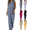 thumbnail image 1 of YOIAVAIOY Linen Sets For Women 2 Piece Sleeveless Tops Wide Leg Pants Lounge Sets Summer Vacation Travel Outfits Yellow XXL, 1 of 10