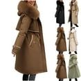 thumbnail image 1 of YOIAVAIOY Long Puffer Jacket for Women Heavyweight Winter Parka Coat Faux Fur Hooded Down Coats Drawstring Waist Down Jacket with Pockets Khaki XXL, 1 of 8