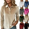 thumbnail image 1 of YOIAVAIOY Long Sleeve Polos for Women Velvet Lapel Collar Soft Tunic Tops Solid Casual Lightweight Comfy Pullovers Black XL, 1 of 9