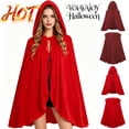 thumbnail image 1 of YOIAVAIOY Long Velvet Hooded Cloak Halloween Witch Vampire Full Length Cosplay Cape Costume Wine M, 1 of 7