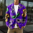 thumbnail image 1 of YOIAVAIOY Mardi Gras Blazer for Men Corduroy Holiday Funny Printed Suit Jackets Carnival Party Formal Office Blazers with Pocket Purple S, 1 of 5
