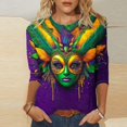 thumbnail image 1 of YOIAVAIOY Mardi Gras Shirts for Women Fancy Mask Printed 3/4 Sleeve Crewneck Tops Pullovers Blouses 2025 Carnival Outfit Multicolor M, 1 of 5