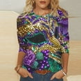 thumbnail image 1 of YOIAVAIOY Mardi Gras Shirts for Women Fancy Mask Printed 3/4 Sleeve Crewneck Tops Pullovers Blouses 2025 Carnival Outfit Multicolor XXXL, 1 of 5