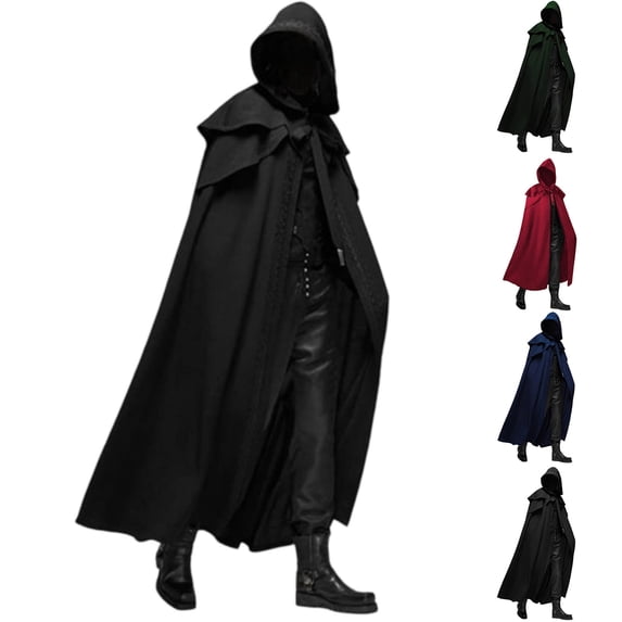 YOIAVAIOY Medieval Gothic Retro Halloween Cloaks for Men Hooded Full Length Cape Themed Party Outerwear Wine XXXL