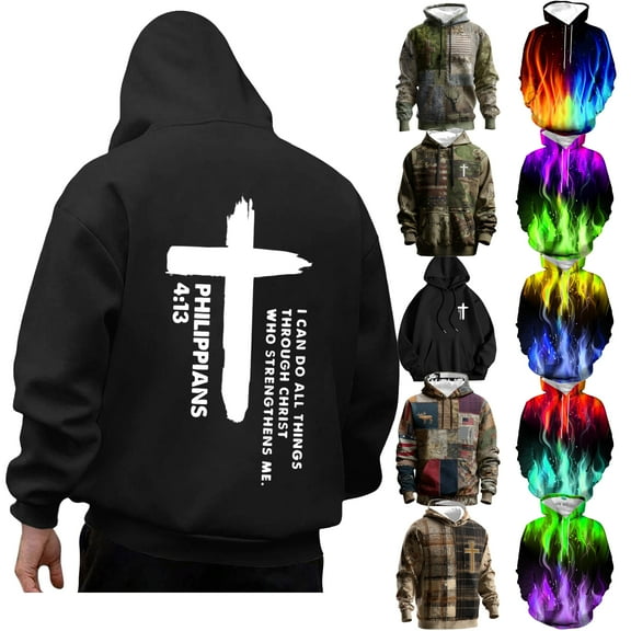 YOIAVAIOY Men American Flag Hoodie Hunting Camouflage Pullover Hoodies Religious Jesus Crist Hooded Sweatshirt with Pocket Army Green M