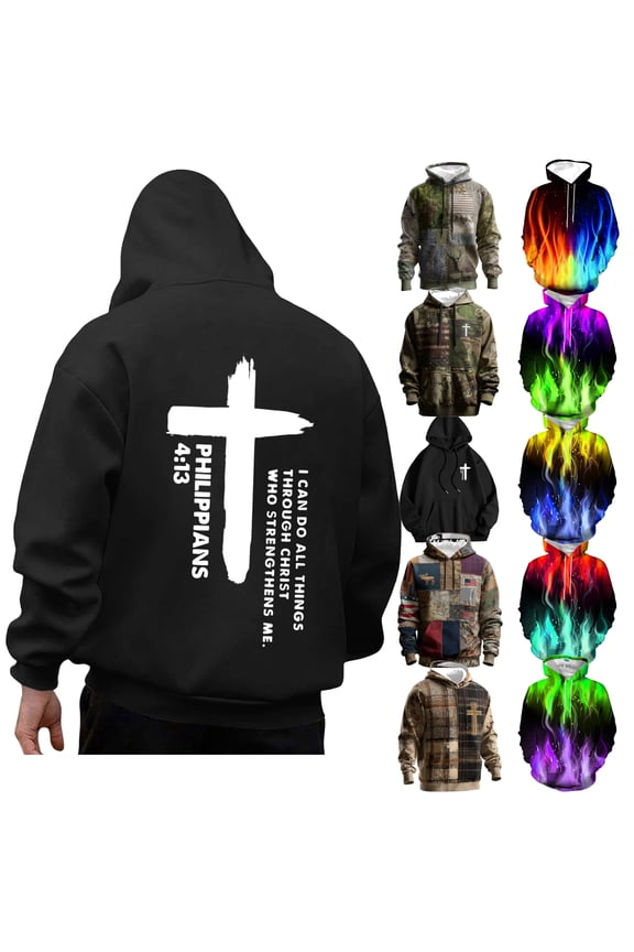 Men American Flag Hoodie Hunting Camouflage Pullover Hoodies Religious Jesus Crist Hooded Sweatshirt with Pocket Gray L