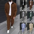 thumbnail image 1 of YOIAVAIOY Men Corduroy Set Solid Long Sleeve Shacket and Pants Tracksuit Matching Sets Fall Winter Casual Outfits Purple S, 1 of 7