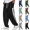 thumbnail image 1 of YOIAVAIOY Men Drawstring Waist Sports Pants Lightweight Waffle Joggers Color Block Elastic Sweatpants Light Blue M, 1 of 9